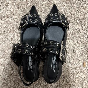 New Free People x Jeffrey Campbell Lilly Buckle Debb Slingback Flats Black 7